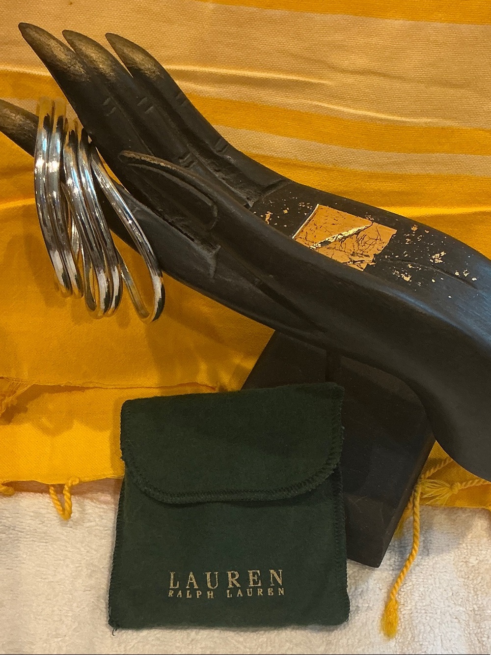 Lauren Ralph Lauren Silver Tone Stacking Bangle Set with Branded Pouch